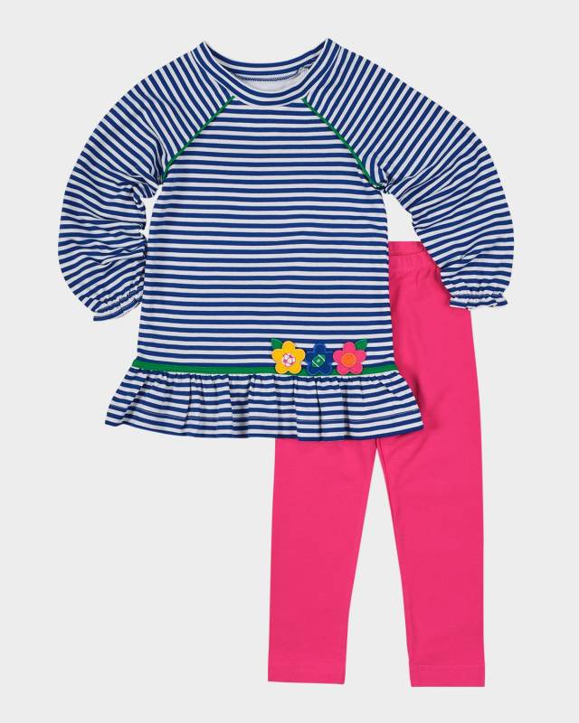 Girl's Flower Stripe Knit Dress & Leggings Set, Size 2-6